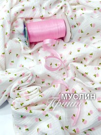 Муслин Принт Розовые цветочки