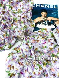 Штапель Принт Сиренево-белый