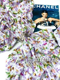 Штапель Принт Сиренево-белый
