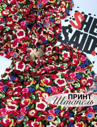 Штапель Принт Красные Цветы