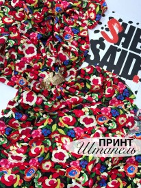 Штапель Принт Красные Цветы