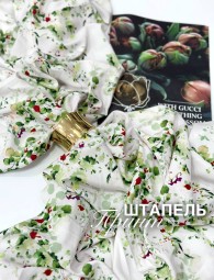 Штапель Принт Зеленые цветочки