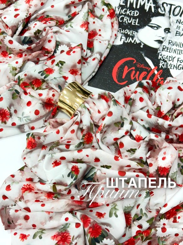 Штапель Принт Красные цветочки Штапель Принт Красные цветочки